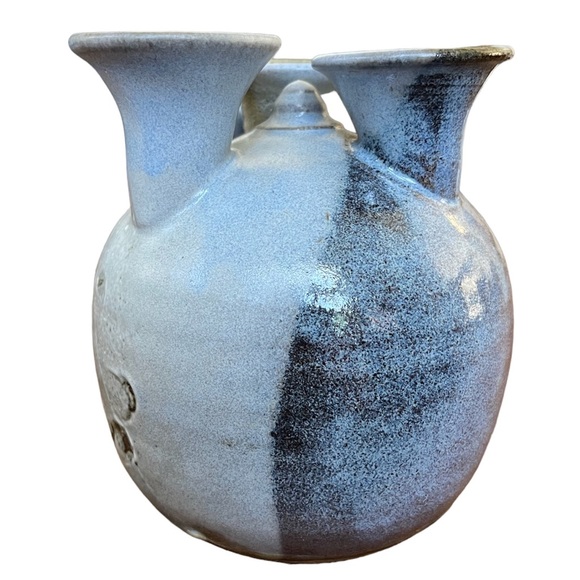 Clouds Folsom Studio Pottery Blue Gray Glazed 3-Wick Oil Lamp Bud Vase 5.5” Tall - Picture 4 of 6